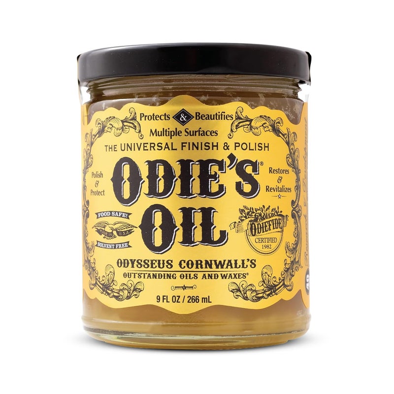 Odie's Oil - Universal Finish for Wood, Leather, Plastic, Vinyl, Metal & More - 9 Ounce Glass Jar - Food Safe, Solvent Free Non-Toxic Finish - Image 1